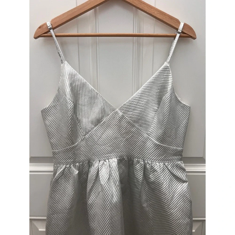 Lulus Silver Metallic Textured Mini Dress Surplice V-Neck Cocktail Party Large - Picture 2 of 7